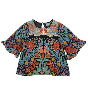 Maeve Floral Blouse - Orange, Green, Black, Size 4